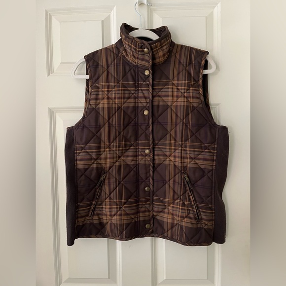 Lauren Ralph Lauren Jackets & Blazers - Lauren Ralph Lauren Brown Plaid Quilted Vest Zip & Snap Closure Zip Pockets L
